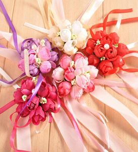 Wholsesle Wrist Corsage Bridesmaid Sisters Hand Flowers Artificial Silk Spets Bride Flowers For Wedding Party Decoration Bridal SN19467791