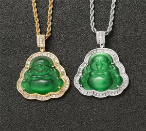 Hip Hop 18K Gold Plated Diamond Zircon Buddhism Necklace Gold Silver Plated Mens Bling Jewelry Gift7562436