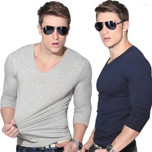 Męskie garnitury A2575 Fit T-shirt Załoga z długim rękawem w szyku V Neck Solidny kolor Casual Sport Mięsień Koszulki Plus Size Proste w stylu