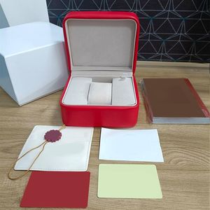 Caixa de relógios masculinos vermelhos, caixa quadrada de couro, material manual, cartão de certificado, caixa de presente, relógio de pulso original a347o