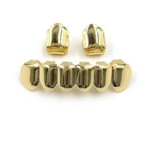 Hip Hop Gold Plated Usta Grillz Zestaw 2PCS Pojedynczy górny 6 zębów dolny zestaw grill