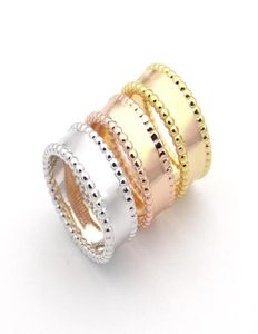 Europe America Fashion Lady Brass Two Edges Beads Signature 18K Plated Gold Wedding Engagement Rings 3 Color Size 687594008