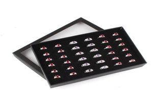 Lagringslådor BINS Black Velvet Ring Display Box Transparent Window Show Cover 36 Slots Earring Jewelry Holder Organizer2277794