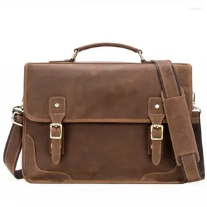 Pastas 13,3 polegadas Vintage Handmade Couro Travel Messenger Office Crossbody Bag Laptop Maleta Computador College Satchel para homens