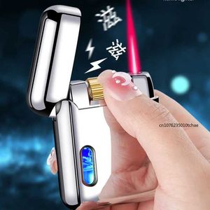 Metal Zinc Alloy Windproof Jet Red Flame Butane No Gas Lighter LED Emitting Visible Window Roller Ignition USB Gadgets