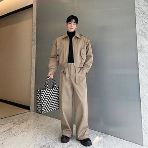 Tute da uomo Uomo Autunno Inverno 2 pezzi Set trapuntato Cappotto corto Pantalone coreano Streetwear Casual Giacca cargo in cotone vintage