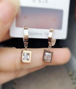 Rose Gold Stainless Steel Dangle Earring Sauare Black White Diamond Huggie Earrings for Women1976475