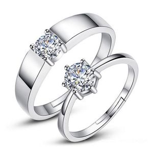 J152 S925 Sterling Silver Couple Rings with Diamond Fashion Simple Zircon Pair Ring Jewelry Valentine's Day Gift Dropship254y