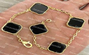 Fashion Classic 4 Four Leaf Clover Charm Bracelets Bangle Chain 18K Gold Agate Shell Valentine039s Day for Women Girl Wedding J6882685