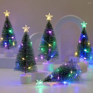 Christmas Decorations Mini LED Tree Ornament With String Lights Pine Needle Xmas For Home Desktop Year Party Gift Decor