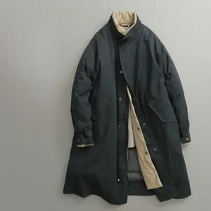 Men s jackor Korea Harajuku Vintage Fake Two Piece Cotton Coat Standing Collar Long Overdized Solid Clothing 231212