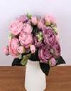 30cm różowy jedwabny jedwabny bukiet sztuczne kwiaty 5 Big Heads 4 Mała Bud Bride Wedding Home Dekoracja Fałszywe kwiaty Faux T19103333711