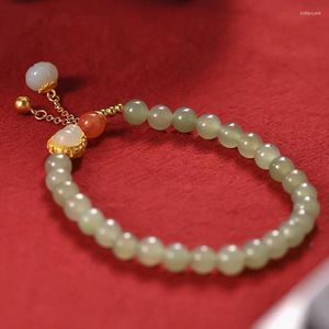 Braccialetti a maglie Bracciale con perline con fibbia di collegamento in giada naturale Bracciale rigido regolabile Accessori per gioielli Amuleto donna intagliato a mano fai-da-te