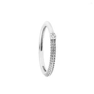Pierścienie klastra 925 Sterling Silver Me Pave White Dual For Wesder Wedding Finger Pierścień Oryginalna biżuteria