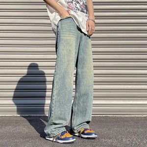 Jeans da uomo Y2k Pantaloni a gamba larga Fashion Street Blu Elastico in vita Mr 2023 Ottimista e solare Hip-hop maschile