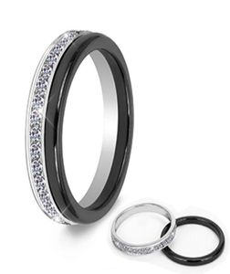 2pcsset clássico preto anel de cerâmica bonito à prova de arranhões material saudável joias para mulheres com cristal brilhante moda ring3331134