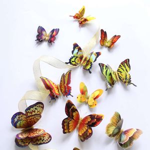 12st 3D Specialeffekt Guld/silver dubbelskikt fjäril vägg klistermärken hem dekoration fjärilar magnet kyl klistermärken pvc