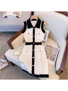 Women's Summer Luxury Elegant Patch Work Button Mini Dress 2023 Fashion Flip Collar Contrast Color A-Line Dress Women's Dress 231213