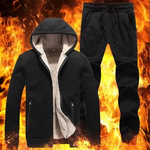 Tracksuits masculinos engrossar cordeiro cashmere s sweatpants terno outono inverno quente conjuntos de roupas esportivas homens hoodie 231212