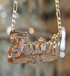 Custom any name jewelry 18K plated Two Tone Gold Personalized Double Plate 3D Name Necklace2015226