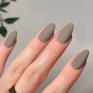 Unhas Falsas Long Amêndoa Manicure Francês Matte Nail Dicas Simples Cor Sólida Imprensa em Mulheres