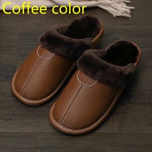 Slippers FONGIMIC Men Winter PU Leather Warm Indoor Slipper Waterproof Home House Shoes 231212