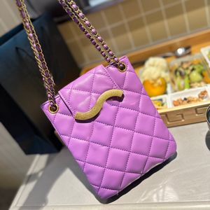 Lüks 24c zincir çanta crossbody çanta mini telefon çantası amiral gemisi omuz çantası alt koltuk çantası siyah ve altın klasik renk şeması tam elmas ekose desen haberci çantası