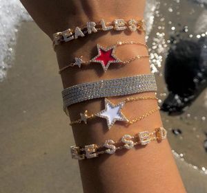 Coful esmalte estrela link corrente pulseira para meninas mulheres banhado a ouro de alta qualidade cz pavimentado moda clássico estrela design pulseiras5778102