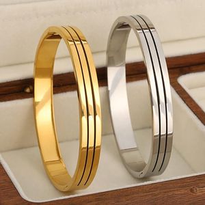 Bangle Lifefontier 316L Stainless Steel Bangles Bracelets For Women Simple Gold Plated Trend Bracelet Couple Party Jewelry Gifts