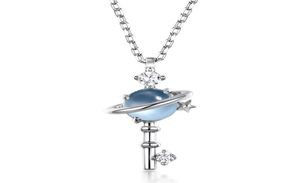 Vackra kvinnor halsband real 925 Silver Natural Blue Topaz Star Key Pendant for Party Gift With Chain9528014