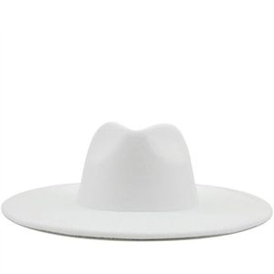 Szerokie brzegowe czapki w stylu brytyjska wełna solidna klasyczna klasyczna czapka fedoras men kobiety Panama Jazz Hat 9 5cm Big White212n