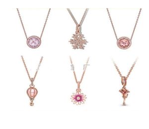 S925 Silver Rose Gold Shining Snowflake Pendant Halsband Diy Fit P Charm Jewelry Gift9820540