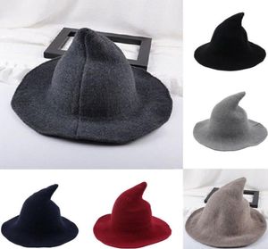 Skąpy brzegi kapelusze fufucaillm 2021 Modern Halloween Witch Hat Wool Fedoras for Adult Girl Party2086594