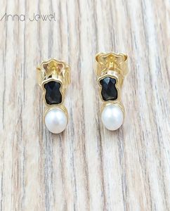 Bear smycken 925 Sterling Silver Boho Anime Pearl Gold Earrings For Women Dingle Charms Studs Set Wedding Party Birthday Present Ear2049577