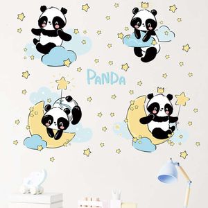 Tecknad söt pandas måne och moln stjärnor vägg klistermärken för barn rum sovrum baby barnkammare väggdekaler hem dekor väggmålningar