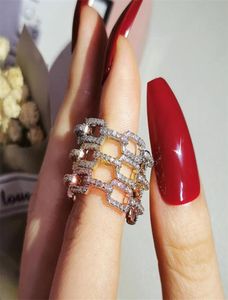 Choucong anéis de casamento simples joias da moda 925 prata esterlina rosa preenchimento de ouro pave branco safira cz diamante pedras preciosas para festa wo6432578