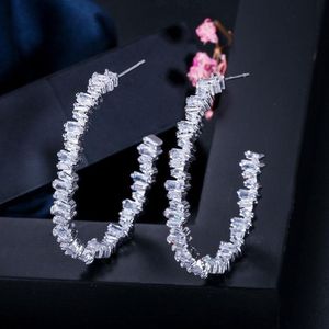 Designer di orecchini a cerchio di lusso per donna in argento 925 post AAA Cubic Zirconia gioielli in rame placcato oro rosa bianco CZ orecchino ragazze W309l