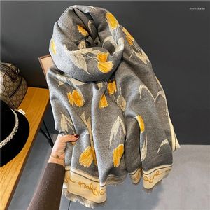 Halsdukar kashmir sjalomslag för kvinnor halsduk tjock pashmina med tofsfilt bufanda halsduk 180 65 cm