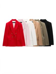 Ternos femininos blazers zbza mulheres outono inverno lapela colarinho mangas compridas bolsos sob medida duplo breasted blazer escritório senhoras terno casaco chique topo 231213