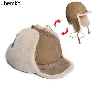 trapper hats man高品質の本物の毛皮の帽子ラムウール冬の爆撃機