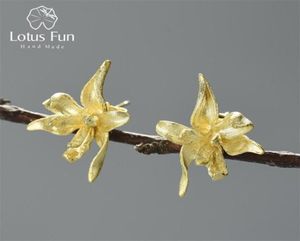 Lotus Fun Elegant Iris Flower Stud Earrings Real 925 Sterling Silver 18K Gold Earrings for Women Handmade Designer Fine Jewelry 225288862