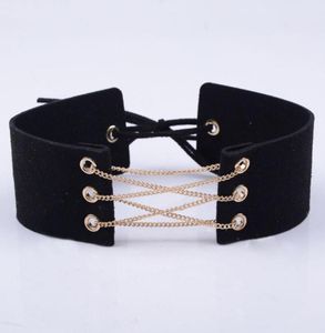 Ganze sexy Frauen Syde Syede schnüren Halskette Dicke 5 Farb Samt Korsett Leder Halshälfte Wrap Schlüsselbein Gothic Choker7113267