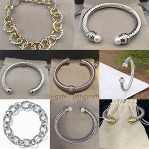 Pierścień Bangle Designer Bracelets Twisted Pearl gruba 7 mm Dy Wire łańcuch owalny bransoletka Projektanci biżuterii