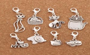 Mix Cat Basket Cats Animal Clasp European Lobster Trigger Clip on Charm Beads Antique Silver CM27 LZSILVER smycken Fynd Compon3890468