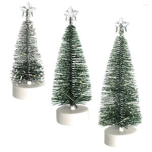 Christmas Decorations 3 Pcs Glowing Tree Gifts Decorative Mini Festival Party Props Small Xmas Desktop Adornment LED Plastic Style