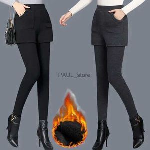 Leggings femininas falsas 2 peças leggings de inverno mulheres com shorts collants de lã quente com bota térmica isolada calça escovada cintura alta leggins plus sizeL231122