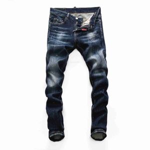 Mens Jeans Stree Dsquare Fashion Street People Style Motorcycle Cowboy Pants Ripped Leisure Slender Inkjet d