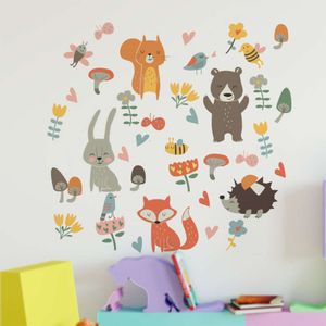 Adesivi murali animali della foresta dei cartoni animati Occhi assonnati Volpe Coniglio per la cameretta dei bambini Decalcomanie da muro per la cameretta dei bambini Decorazione della casa Camera dei bambini