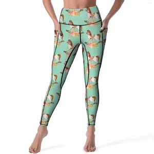 Women's Leggings Vintage Rocking Horse Yoga Pants Sexy Floral Bouquet Pattern Push Up Workout Leggins Women Quick-Dry Sports Tights