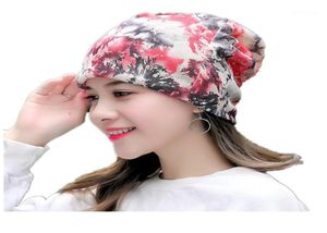 Kvinnor Floral Cancer Chemo Hat Beanie Scarf Turban Head Wrap Cap Cotton Commer Casual Montered Sticked Hat For Women High Quality11273464